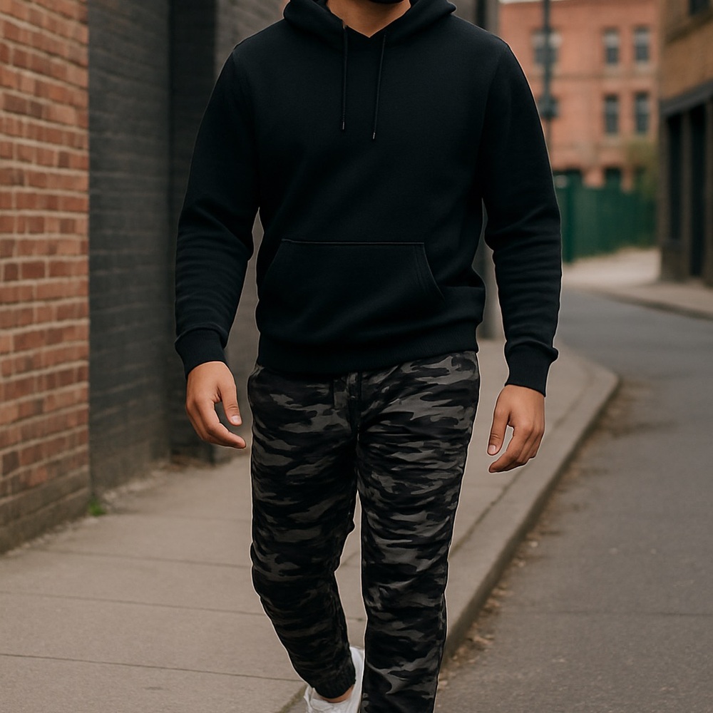 Ring of Fire Camo Jogger Pants Size Large Black Gray Streetwear Athleisure